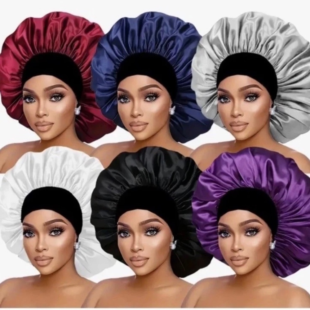 4 different colors satin Bonnets , elastic band , cap , sleep .